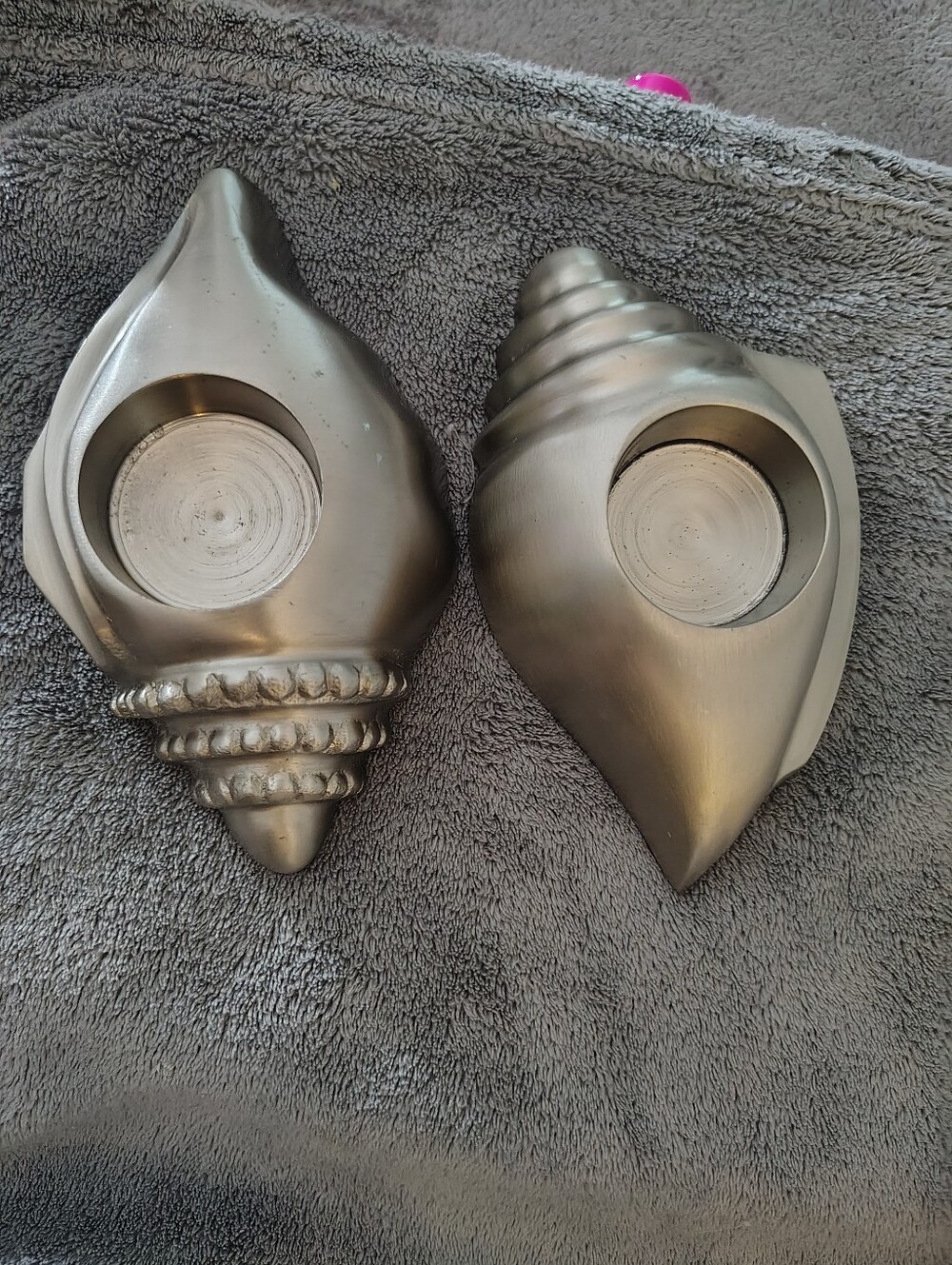 2 Pewter Conch Shell Tealight Holders - Decorative Home Accents